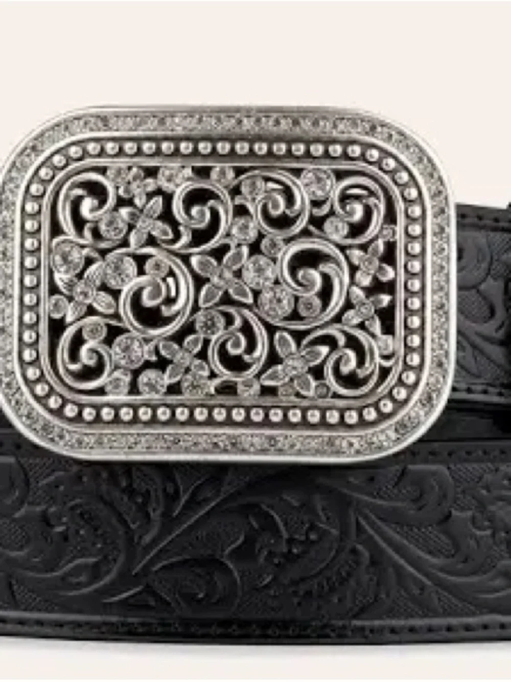 Women’s Ariat Black Tooled Leather Rhinestone Buckle Belt XL NWT
